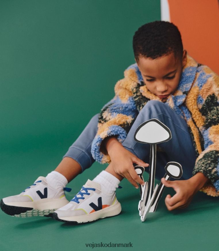 Veja børn kanariefugle elastiske snørebånd alveomesh hvid nautico sko 6882FB381