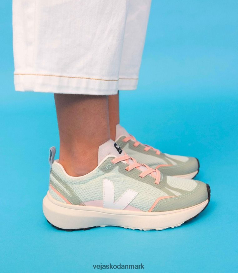 Veja børn kanariefugle elastiske snørebånd alveomesh matcha hvid sko 6882FB390