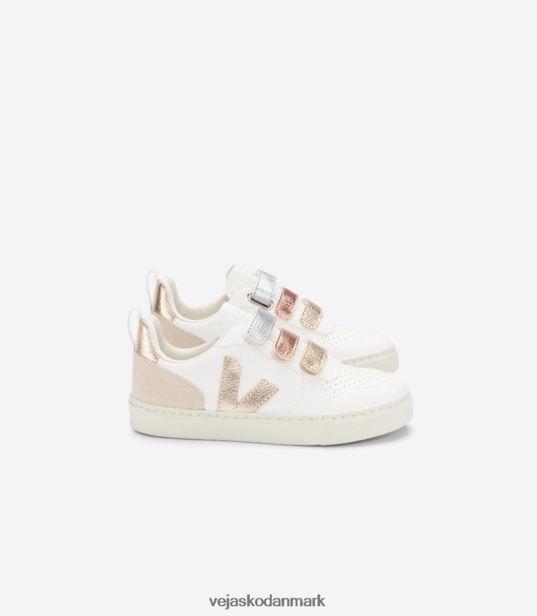 Veja børn v-10 kromfri læder multico hvid skinnende sko 6882FB355