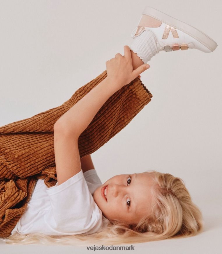 Veja børn v-10 kromfri læder multico hvid skinnende sko 6882FB355