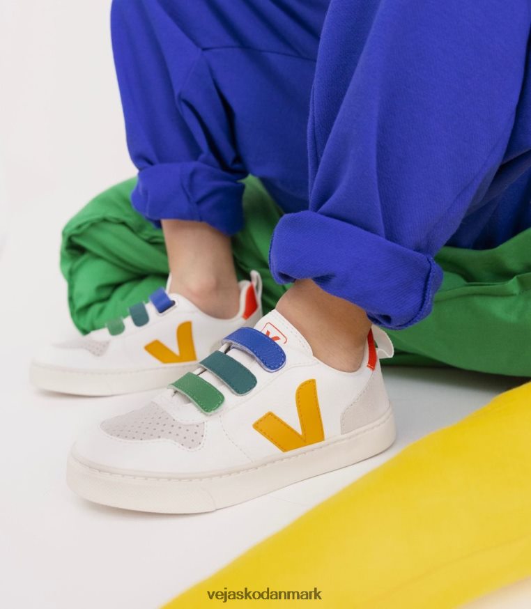 Veja børn v-10 kromfrit læder multico hvid ouro sko 6882FB354