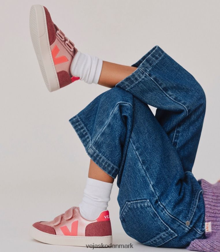 Veja børn v-12 kromfri læder perlemor rose fluo sko 6882FB306