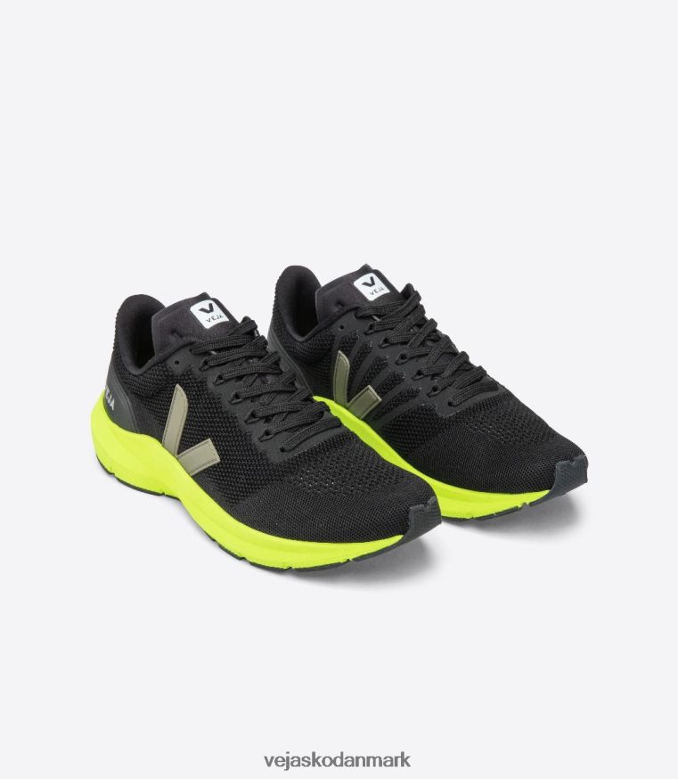Veja Mænd marlin lt v-strikket sort kaki jaune fluo sko 6882FB205